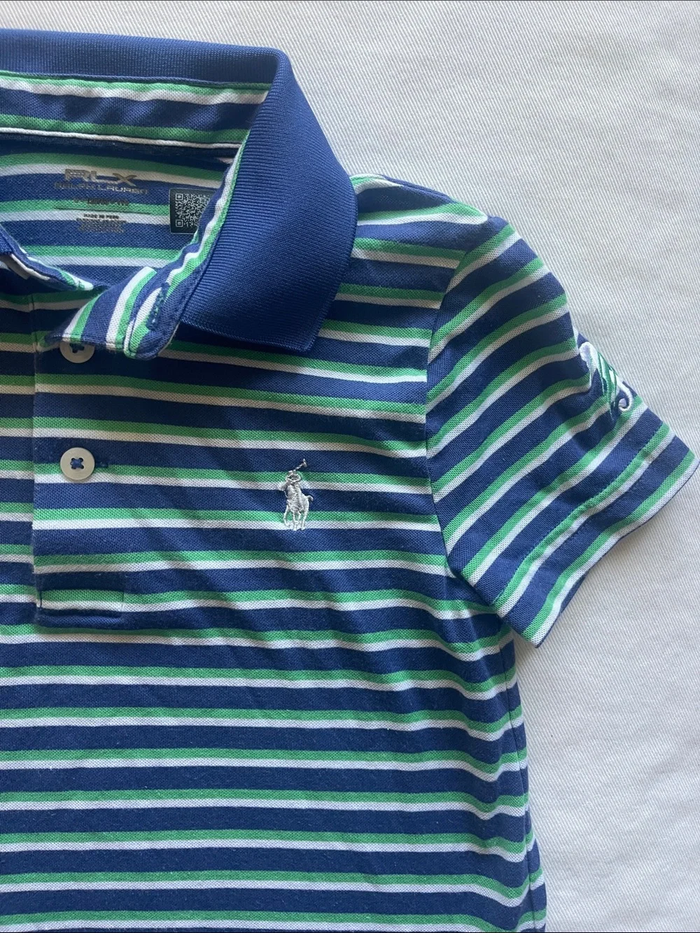 Ralph Lauren Boys Size 5 Navy, Blue & Green Striped Polo Shirt